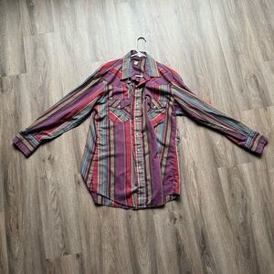 Karman Vintage 90s Brushpopper Retro Striped Pearl Snap Shirt